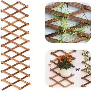 1pc Wooden Lattice Wall Planter Garden Fence, Extra Thick Expandable Plant Climb Hanging Frame