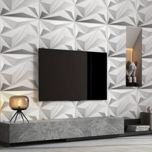 12Pcs White 3D Wall Panels Brick Wallpaper 50 * 50cm 3D Tile Brick Wall Sticker Waterproof, Moisture-proof