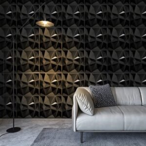 12pcs 3D Wall Panels in Diamond Design, 50.04cm x 50.04cm Matt Black for Home and Office Decor