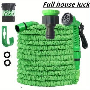 1 Set of 3x Extendable Garden Watering Hose Kit with Hooks, High-Pressure Nozzle & Universal Thread Adapter Reel