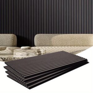 Wood Slat Acoustic Panels 23. 6 x 47. 5.08 cm Black Oak for Sound Absorption and Modern Home Decor