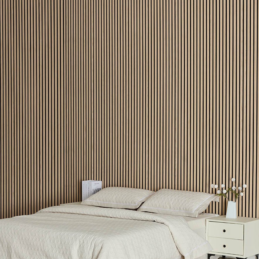 Acoustic Slat Wood Wall Panel - Natural Oak | 240cm x 60cm | Sound Dampening